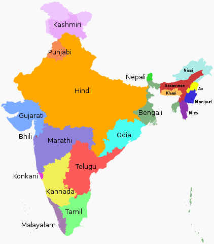 idiomas mas hablados en india por region